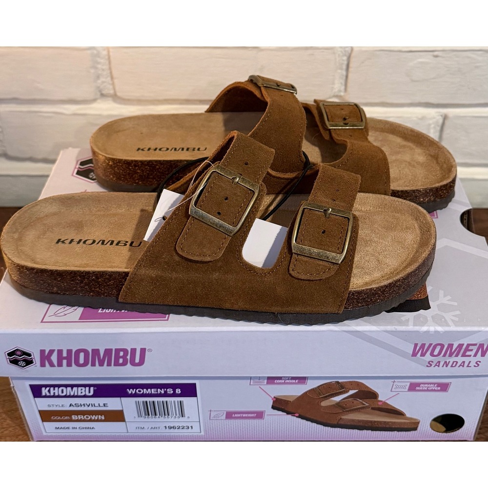 NWT Khombu Ashville Women 8 Brown Suede Double Strap Cork Slide Sandals Gorpcore